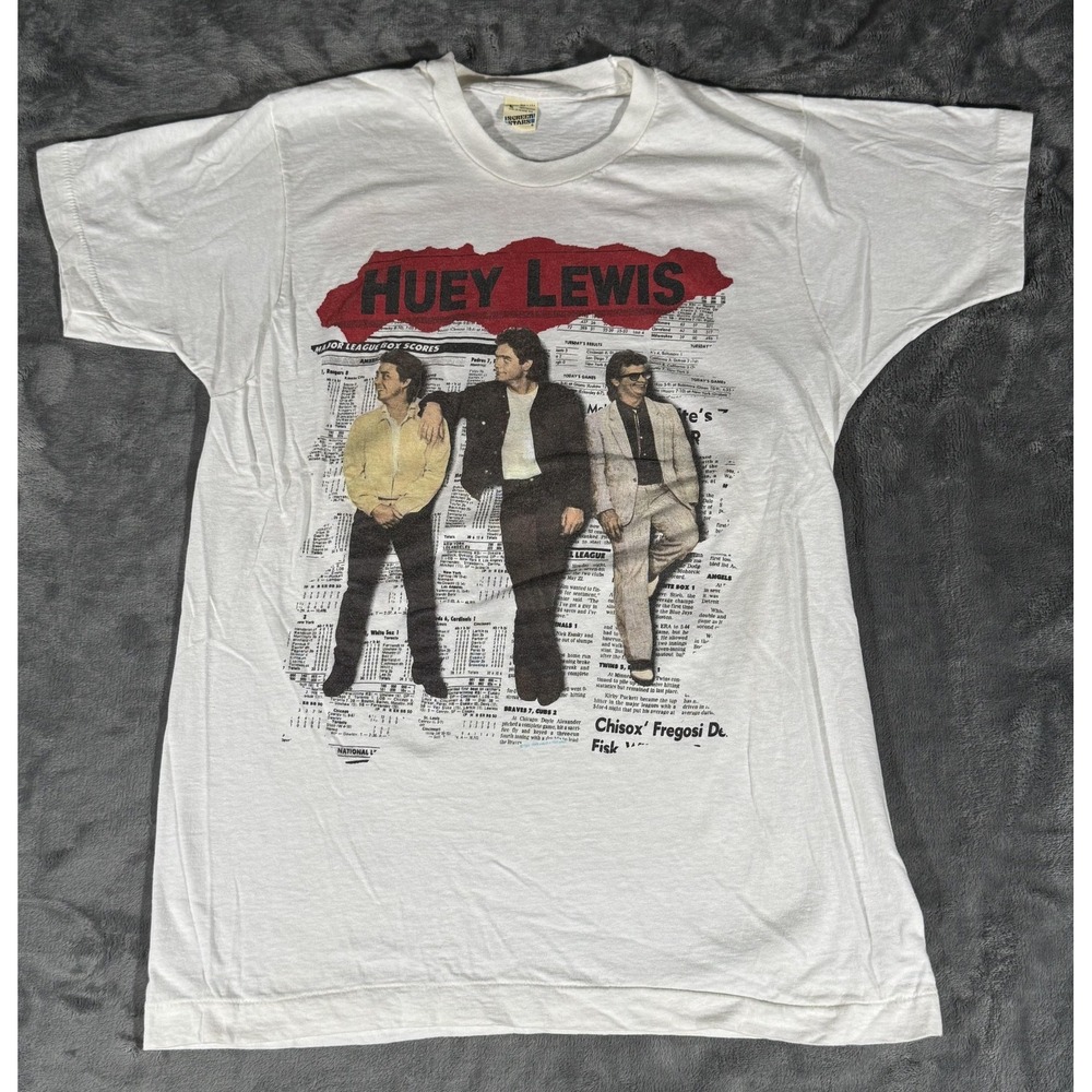 Vintage Huey Lewis & The News Shirt Mens Large White Screen Stars Graphic USA